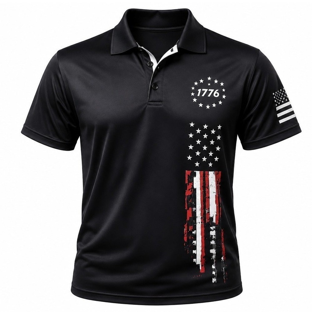 Unbranded Patriotic 1776 Polo Shirt Mens Size Large Black Good American Flag